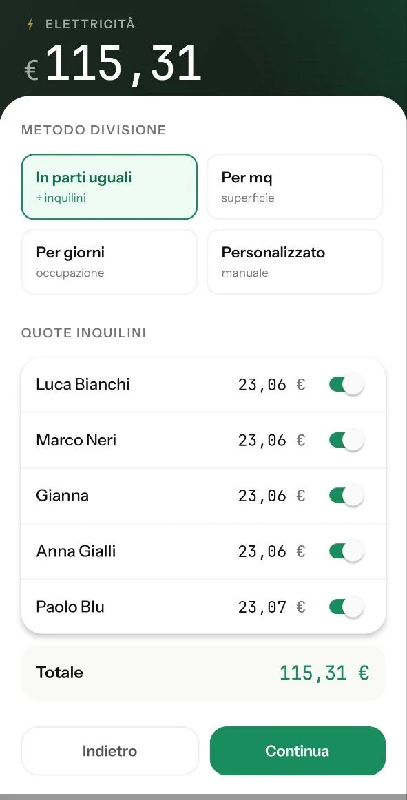 Plinthos — dividi una bolletta tra gli inquilini in un tap